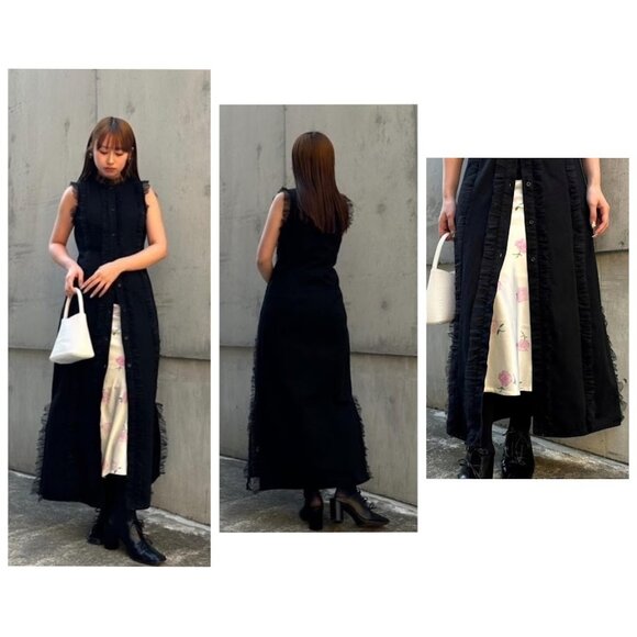 Ghospell Nessa Ruffle Midi Maxi Dress Wednesday Addams Black M - Picture 3 of 13